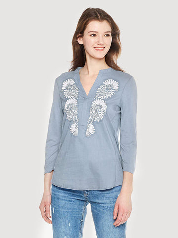 Moss Rose Embroidered Boho Top